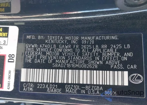2021 Lexus Es 350 from USA, damaged, VIN 58ADZ1B16MU082628